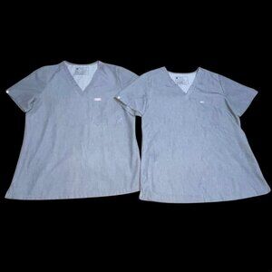 FIGS Lot of 2 Scrub Tops Women's Graphite Gray V Neck FW1000 Sz Medium 1 Pocket